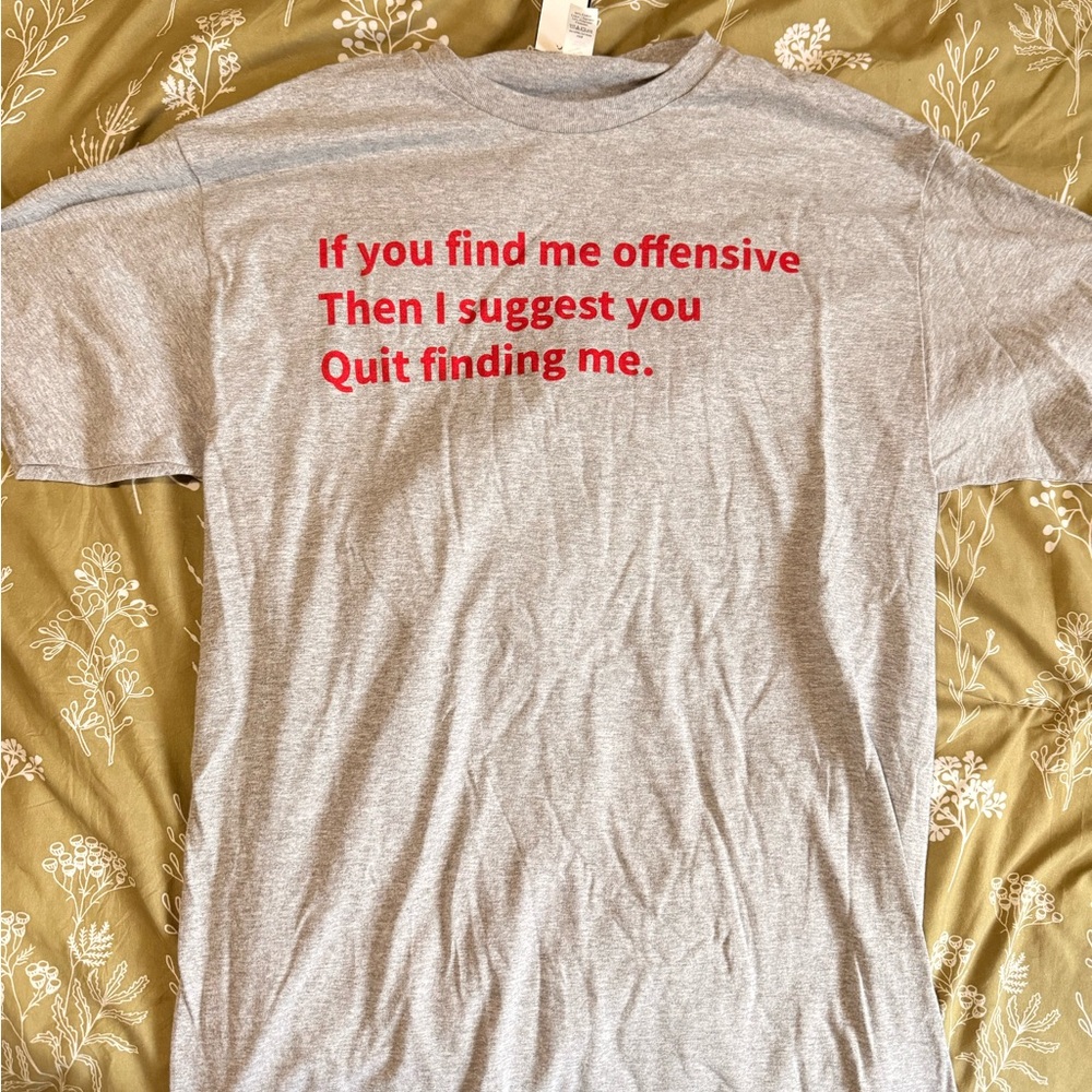 Fruit of the Loom Gray T-Shirt with Red Text